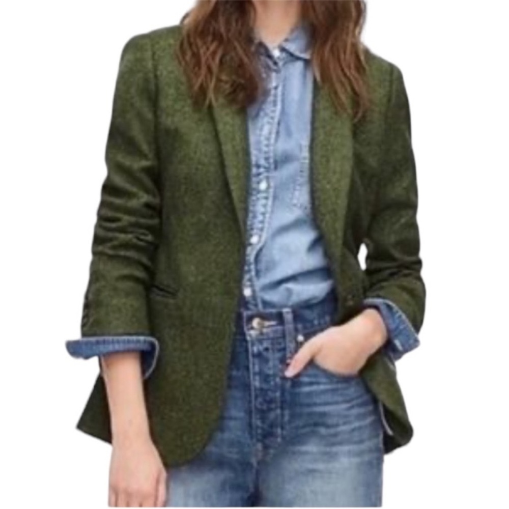NWOT J. CREW ‎ Parke Blazer English Wool Herringbone Tweed Green Jacket 6P - Picture 3 of 14
